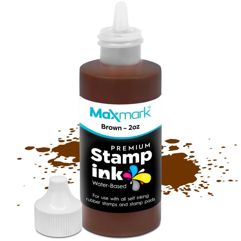 MaxMark Premium Refill Ink with Control Tip Bottle for Self-Inking Stamps, Brown Color - 2 oz. - Image 1